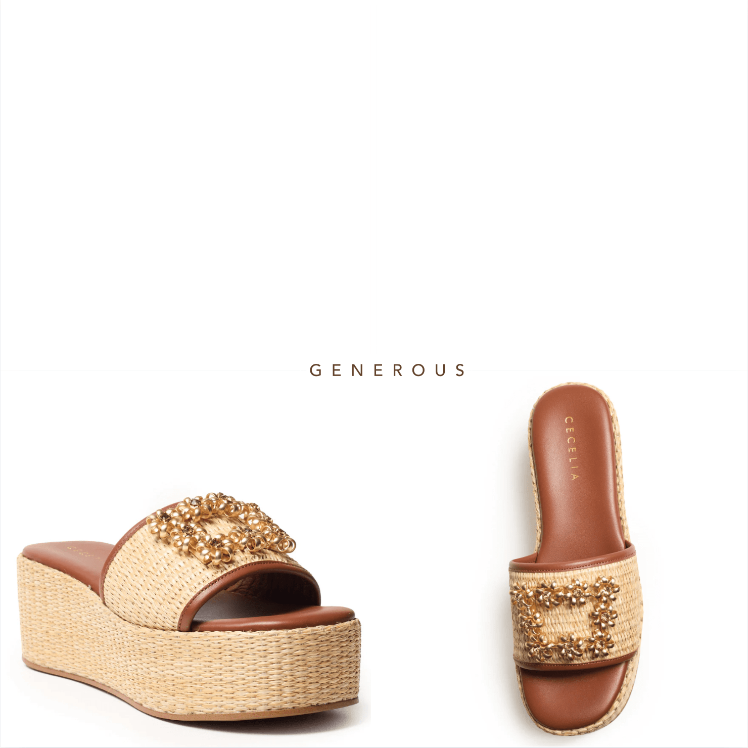 Slide wedge summer sandal tan raffia embellished sandal
