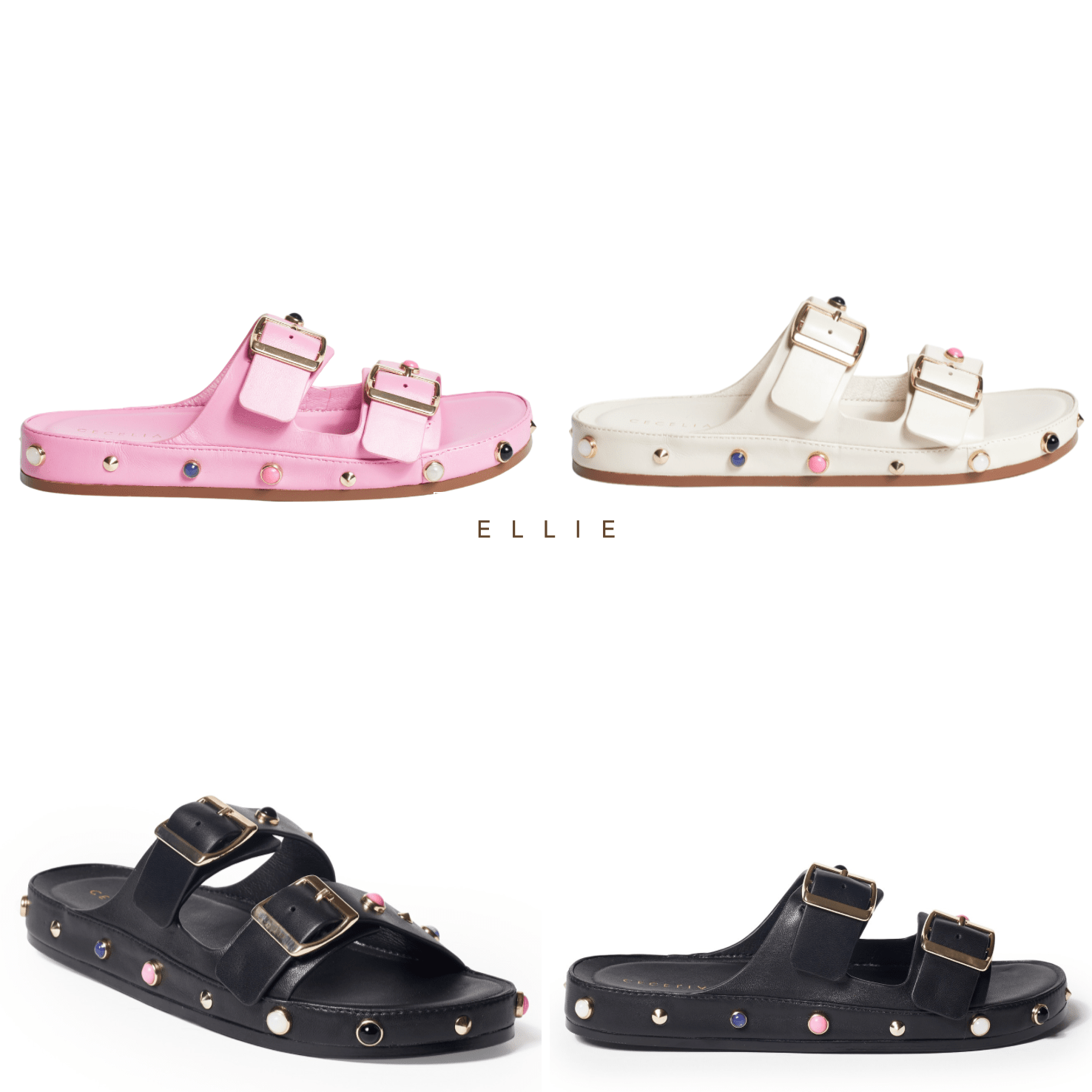 flat casual summer sandal black white pink leather