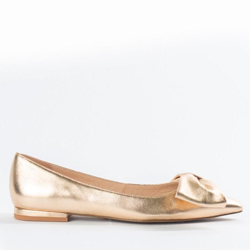 Cecelia New York-Brie bow pointed ballet leather bow flat gold