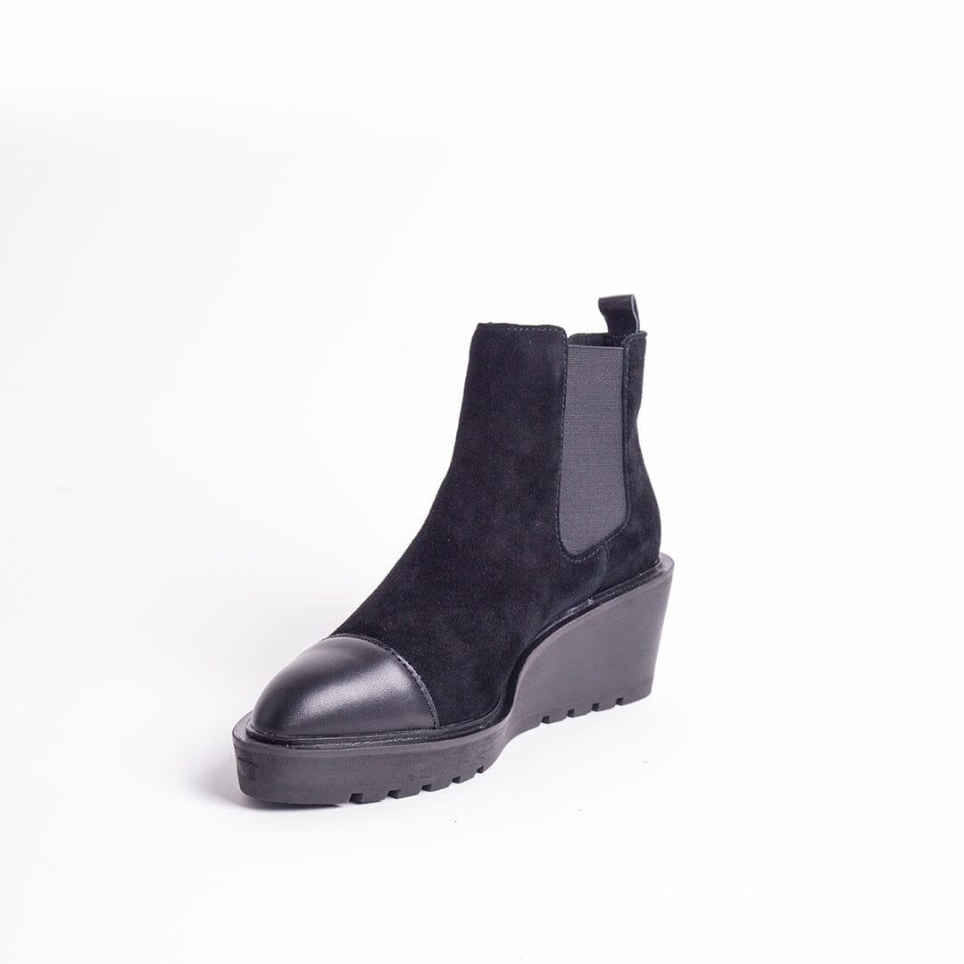 CECELIA NEW YORK - GEMMAIN CAPTOE SLIP ON LOW WEDGE BOOT BLACK SUEDE