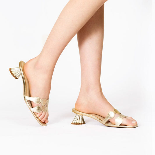 Soft Gold Slide Mid Height Heel Mule