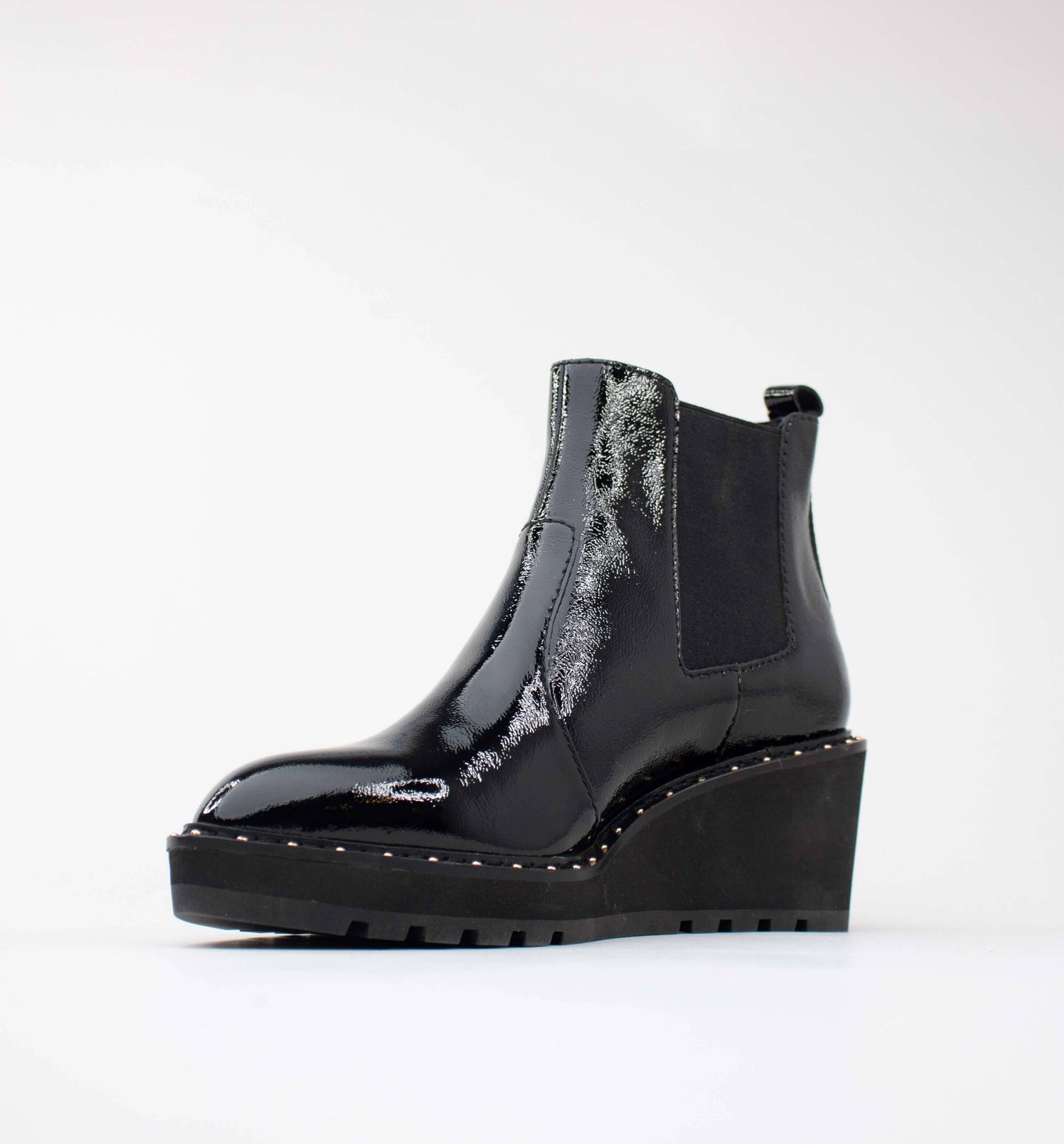 CECELIA NEW YORK - GEMMA SLIP ON LOW WEDGE BOOT BLACK PATENT