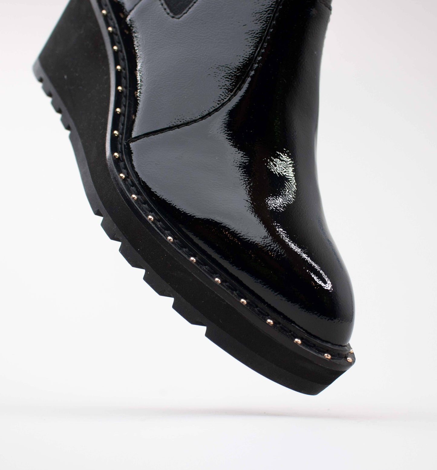 CECELIA NEW YORK - GEMMA SLIP ON LOW WEDGE BOOT BLACK PATENT