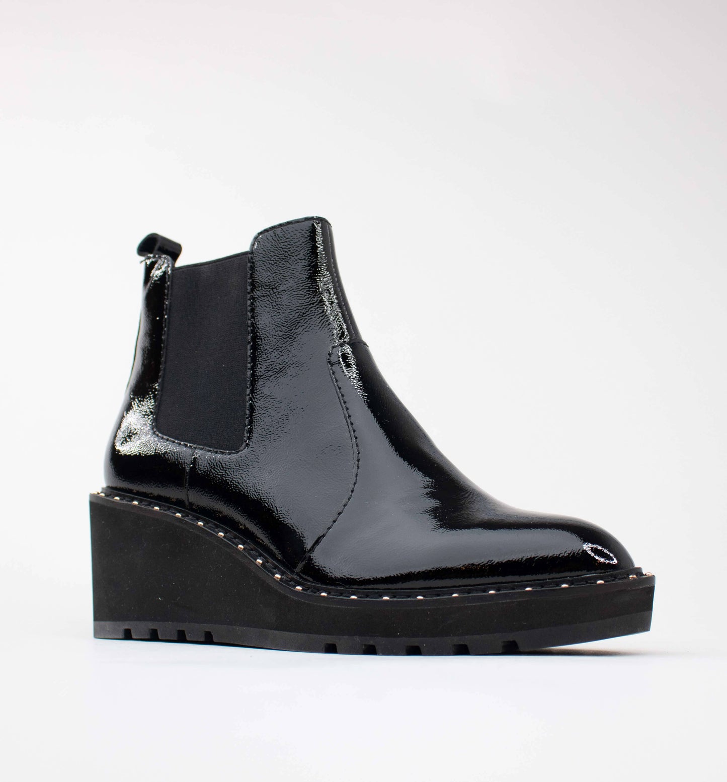 CECELIA NEW YORK - GEMMA SLIP ON LOW WEDGE BOOT BLACK PATENT