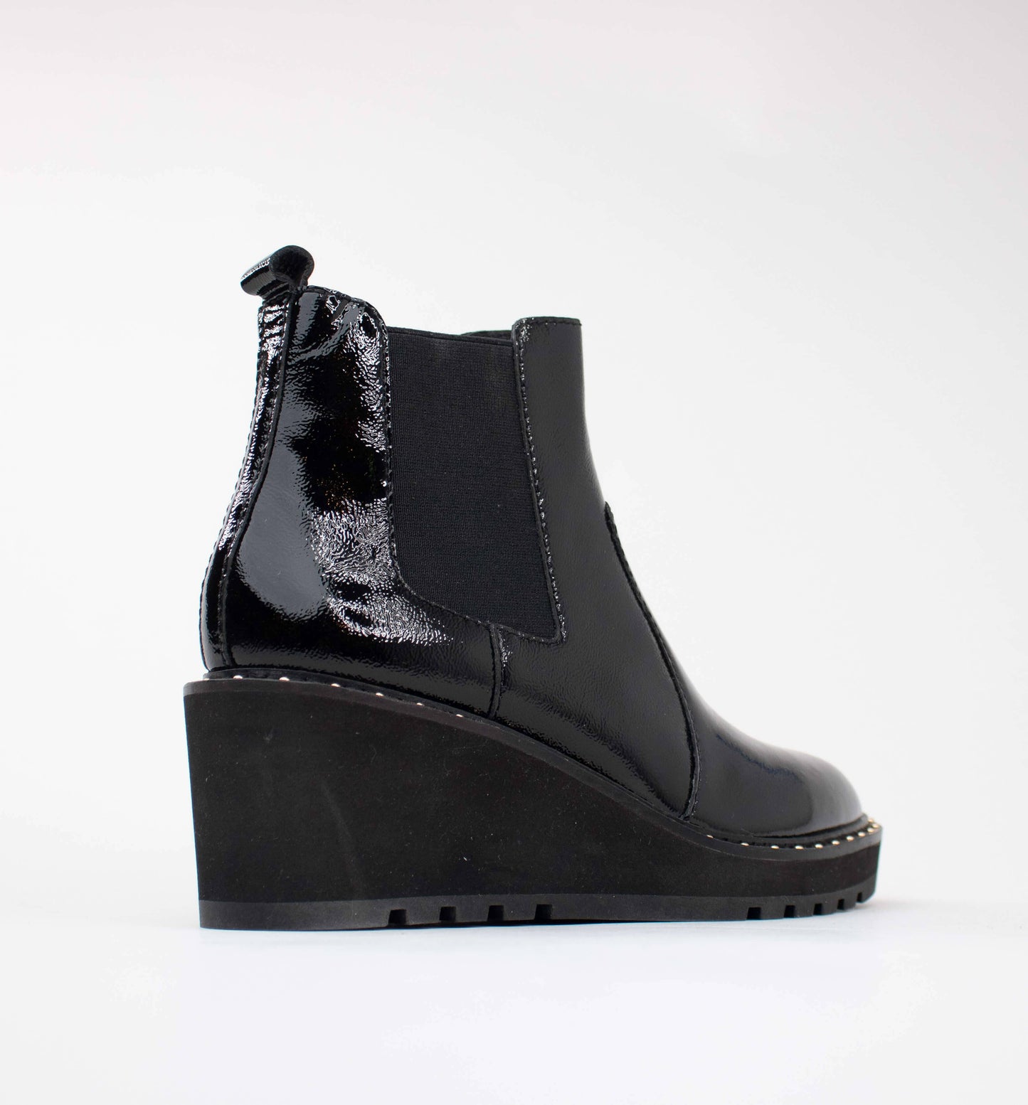 CECELIA NEW YORK - GEMMA SLIP ON LOW WEDGE BOOT BLACK PATENT