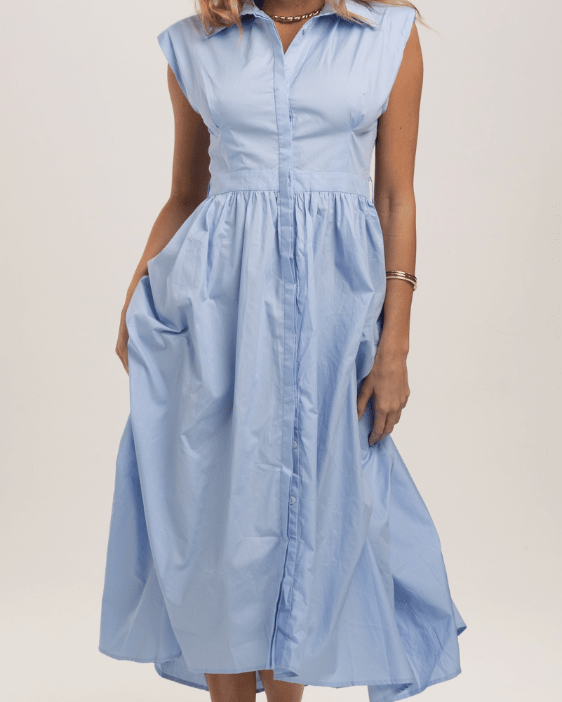 light blue dress summer Justine - Cotton Shirt Dress - Blue XS / Light Blue