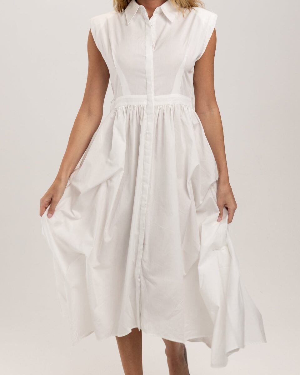 Justine Women's White Midi Shirt Dress S Sleeveless Button Front Tailored