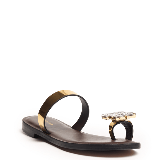 brown gold metallic toe-ring sandal flat