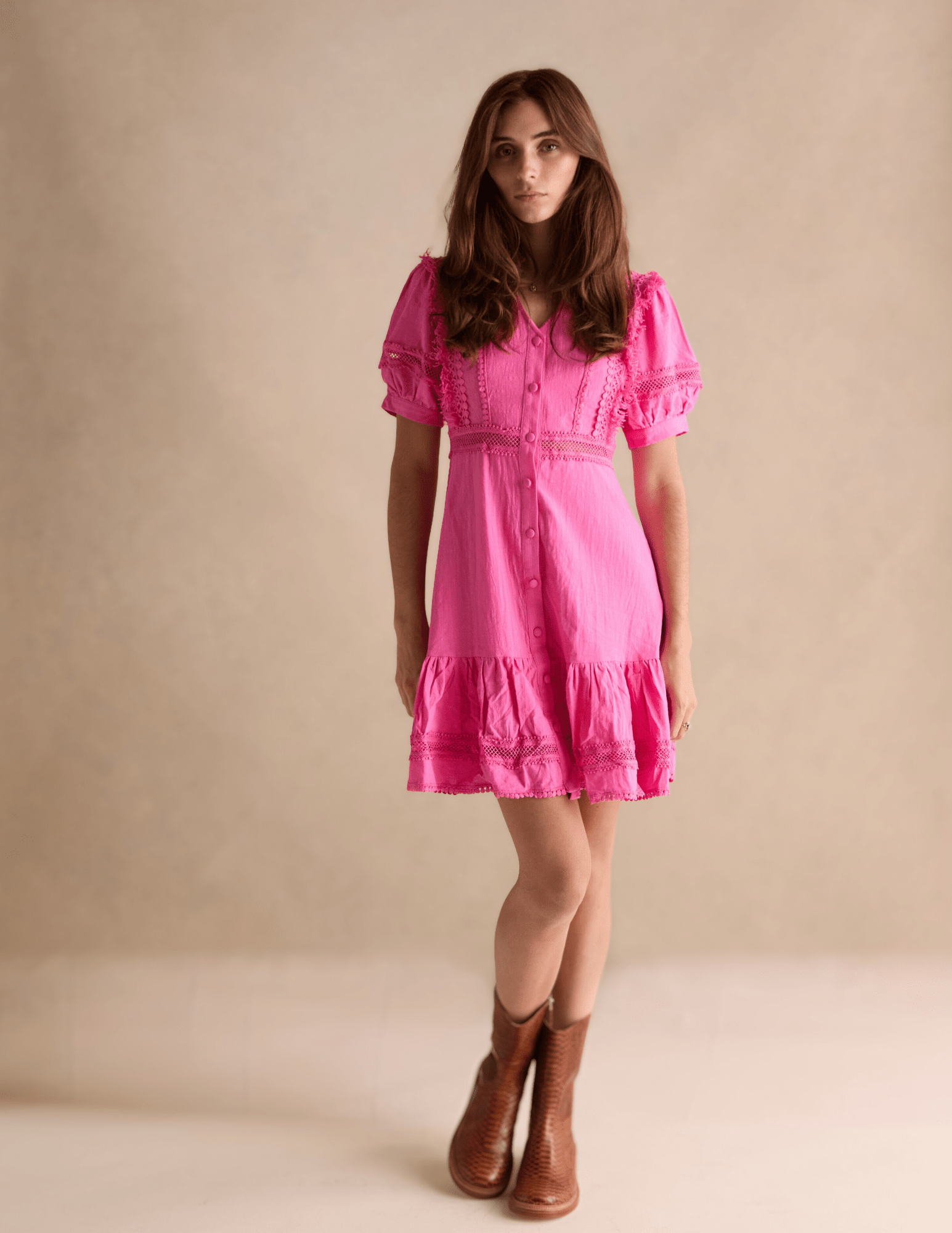 hot pink button up dress Hot Pink Button Down Pleated Bodycon Dress Gabi Swimwear