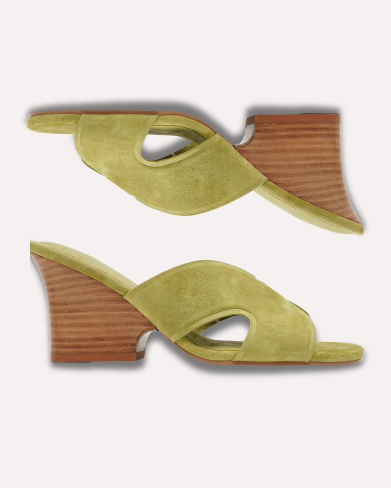 Olive green suede leather slide sandals with wooden heel fall trends 2026