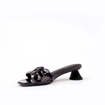 Low profile black patent leather elegant slide sandal