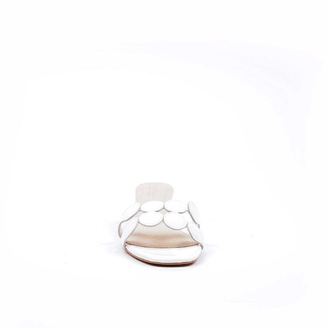 Elegant white summer sandal slide with sculptured heel