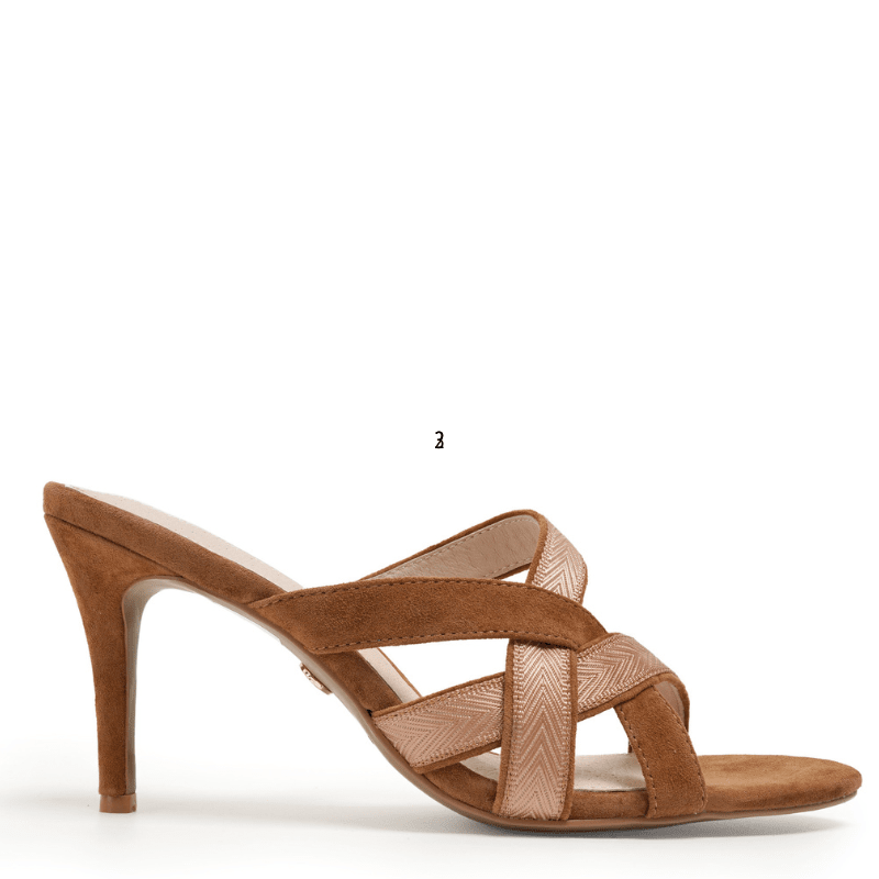 brown and gold suede slide sandal fall 