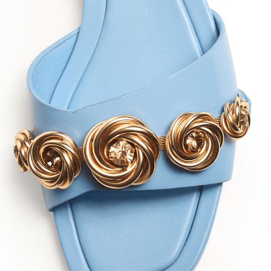 Light blue sandal with gold decorative roses