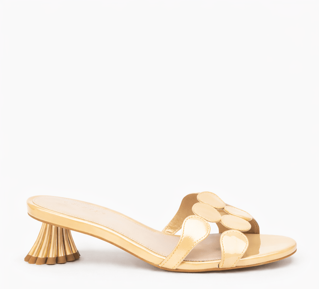 Soft neutral slide sandal on low heel