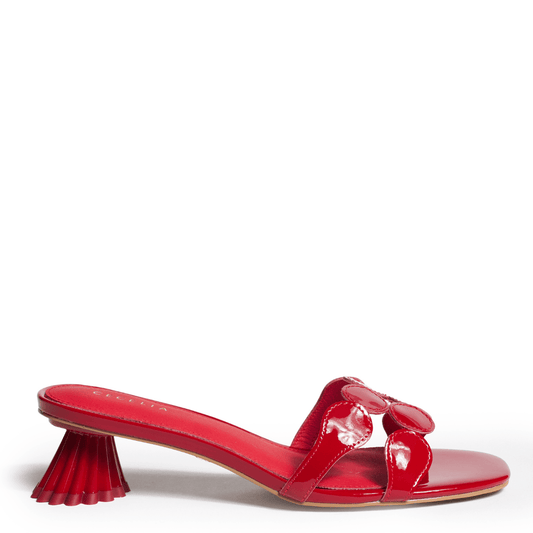 Red  kitten heel sandal leather