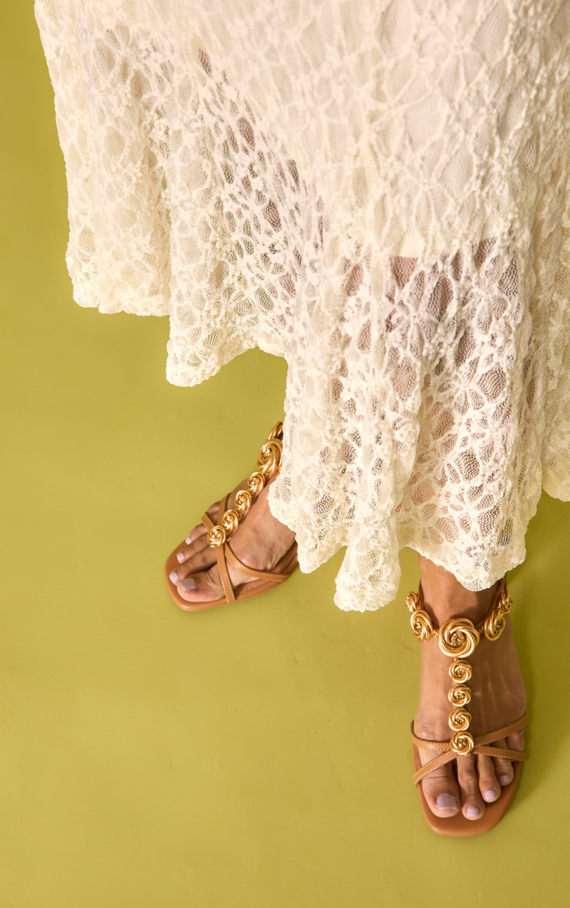 Tan and Gold Embellished Sandals with Block mid heel dressy and trendy