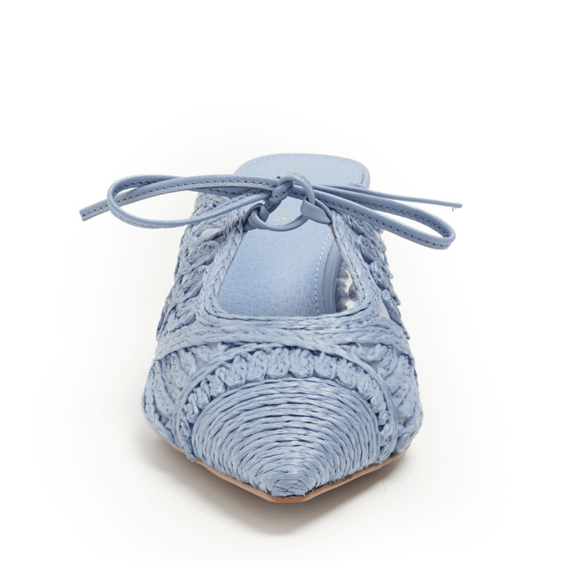 Light blue lace-up raffia slide mule flat womens Fall shoes