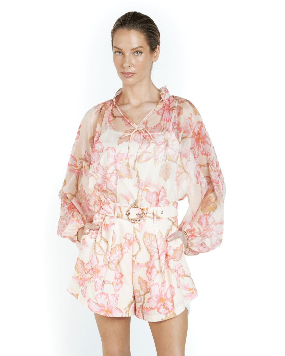 Cecelia New York Floral Dress Shorts Clara Pink Peach Tan Flowers