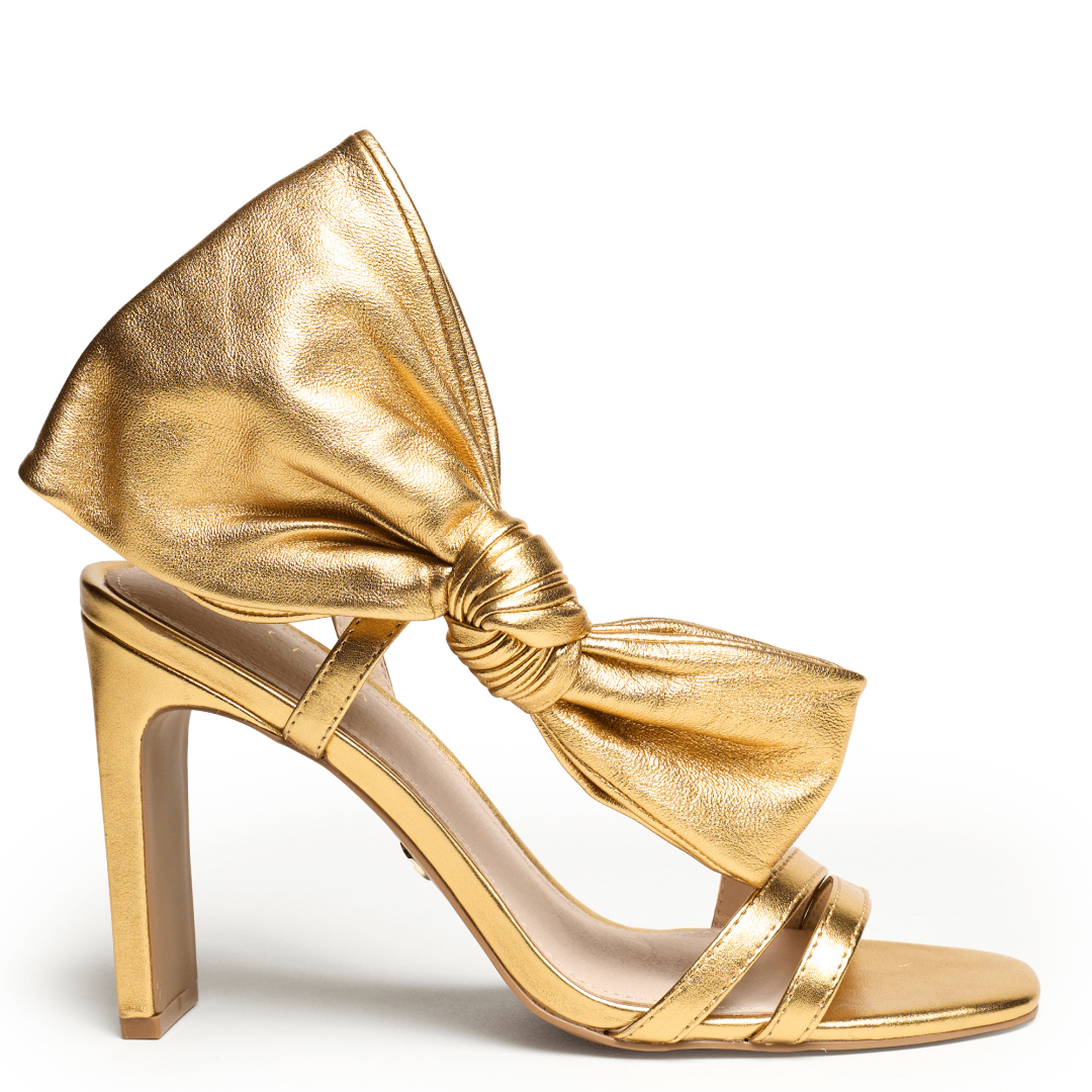 gold sandal soft leather oversized bow evening wedding bridal