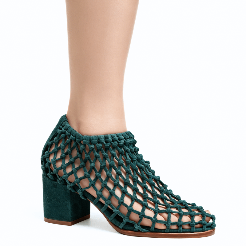 Trendy green suede fall leather shoe in deep teal turquose 