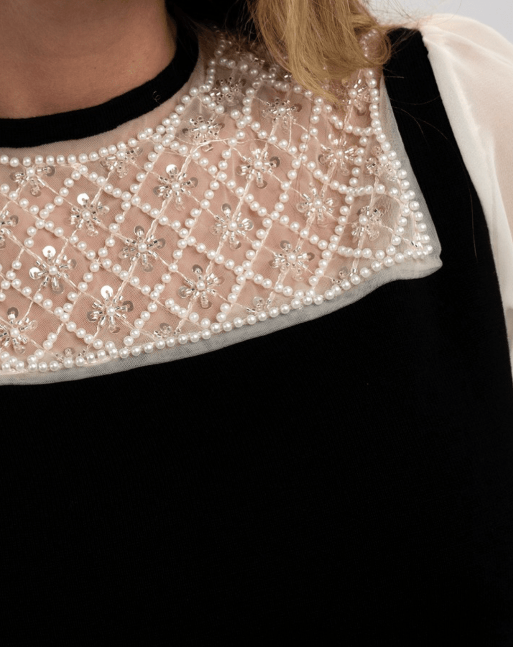 black and elegant cream embellished womens top