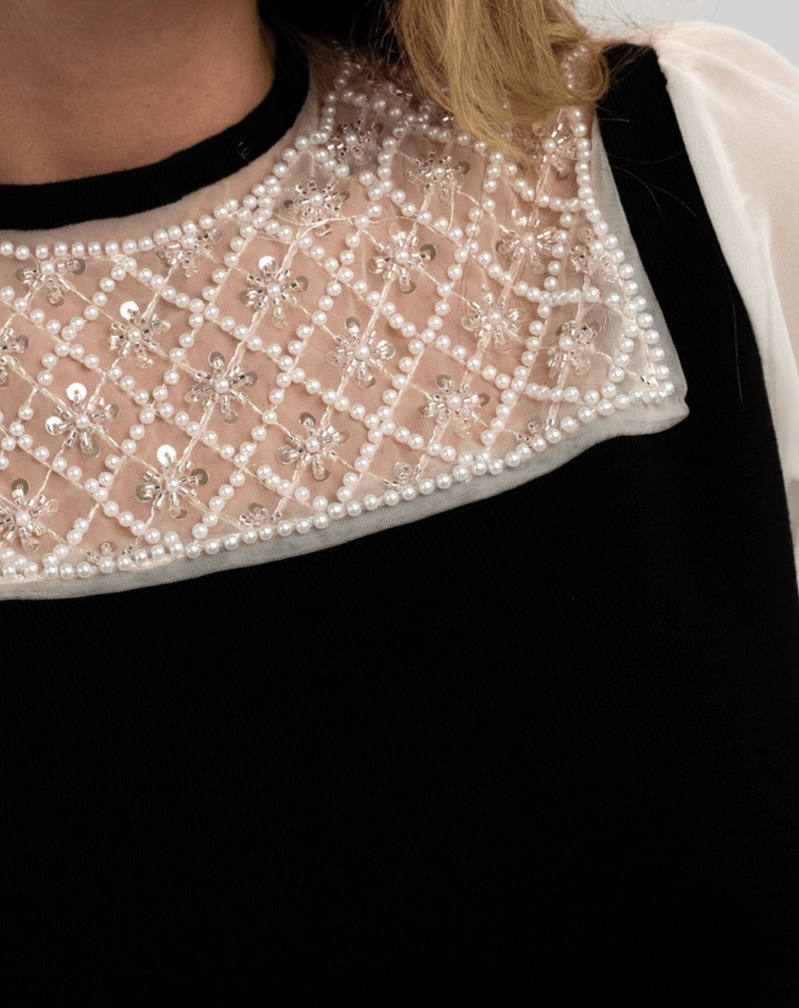 black and elegant cream embellished womens top