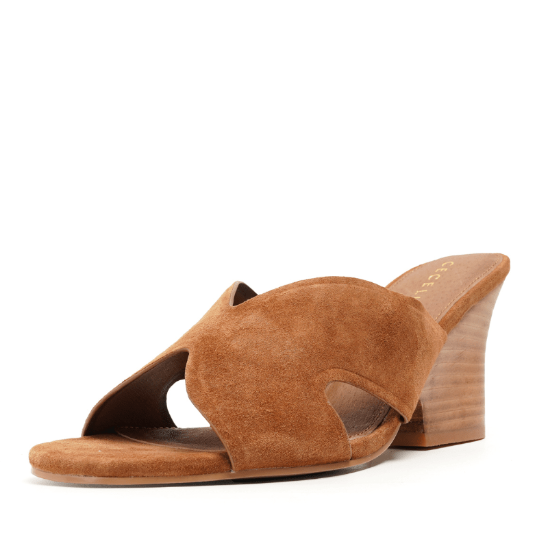 FAYE - COGNAC SUEDE SLIDE SANDAL