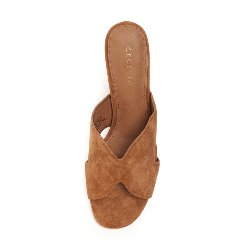 FAYE - COGNAC SUEDE SLIDE SANDAL