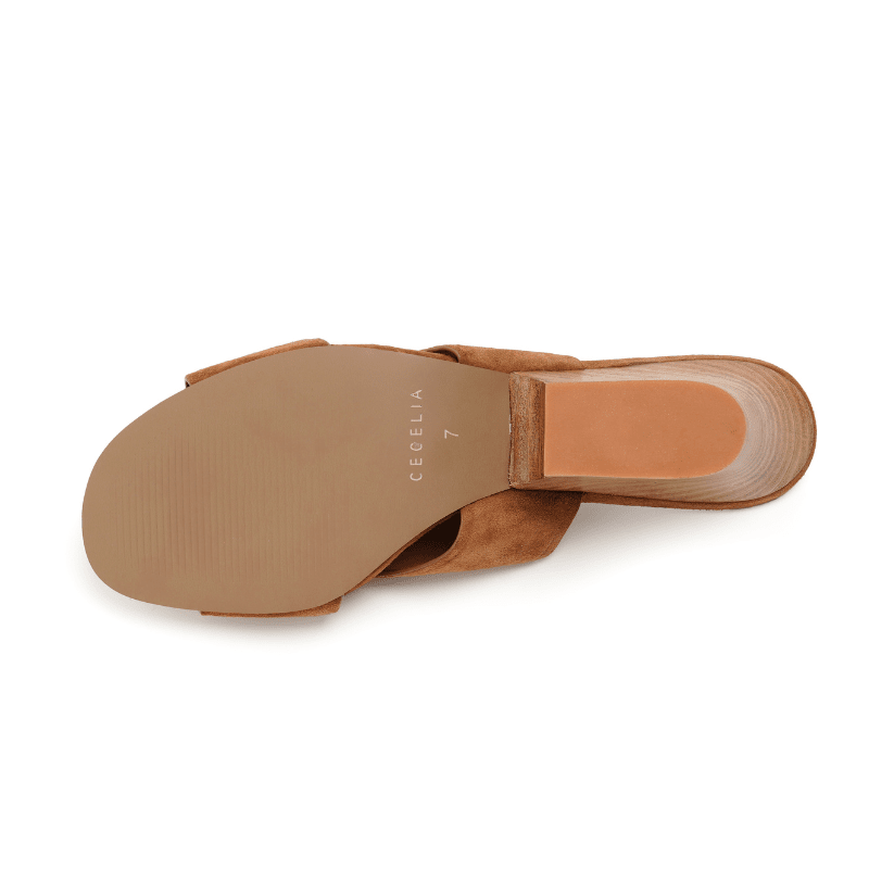 FAYE - COGNAC SUEDE SLIDE SANDAL