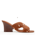 Brown Deer Print open-toe sandal with wooden wedge heel