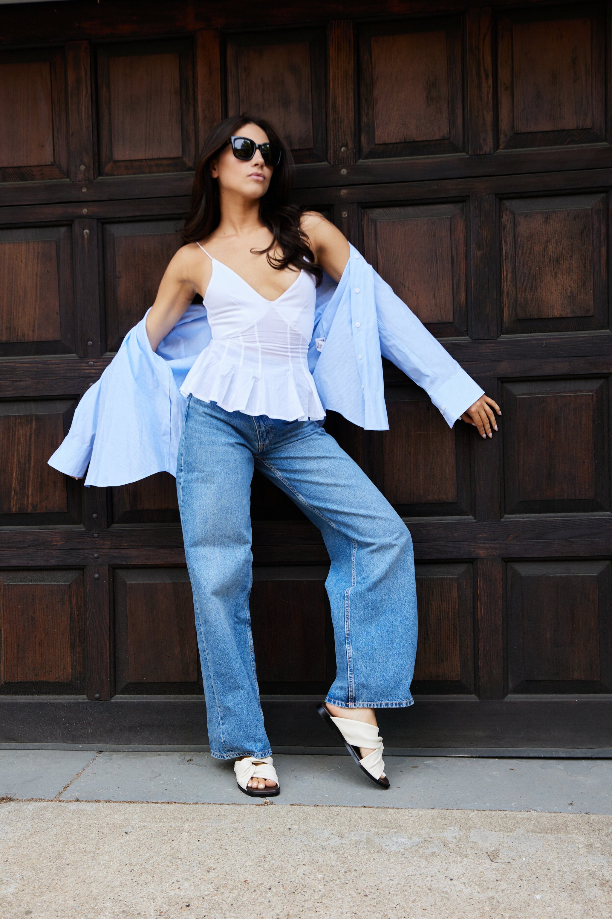 the perfect soft white sandals for blue jeans