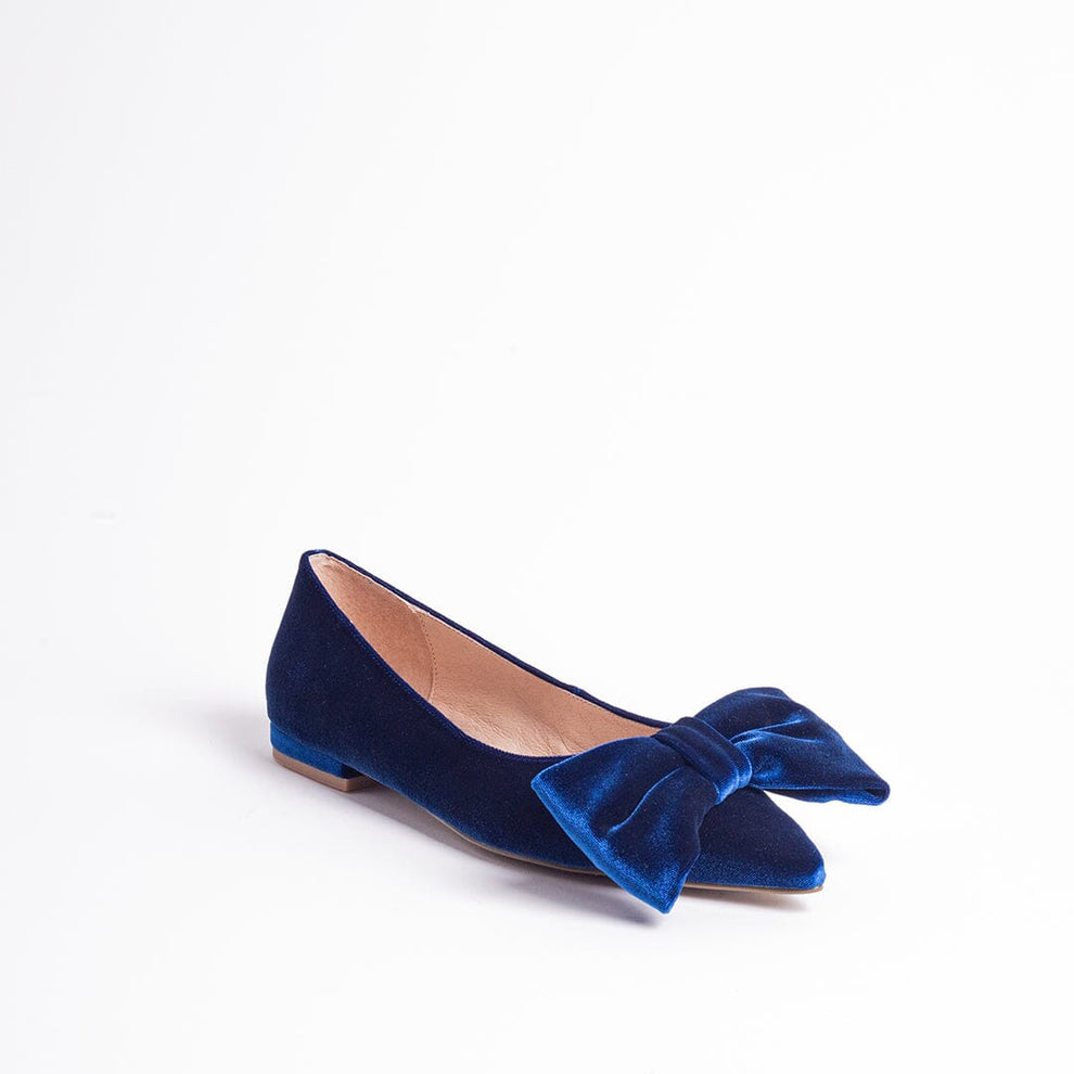 Cecelia New York-Brie bow pointed ballet velvet bow flat Blue