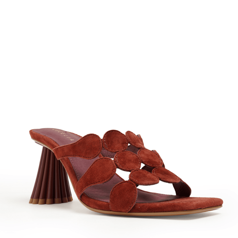 Wine Burgundy Rust Suede Slide Sandal with Sculpted Heel