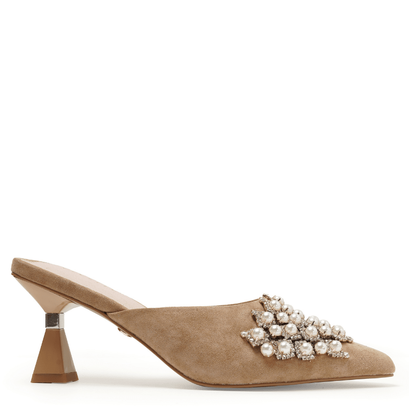 JOICE - SAND SUEDE PEARL MULE