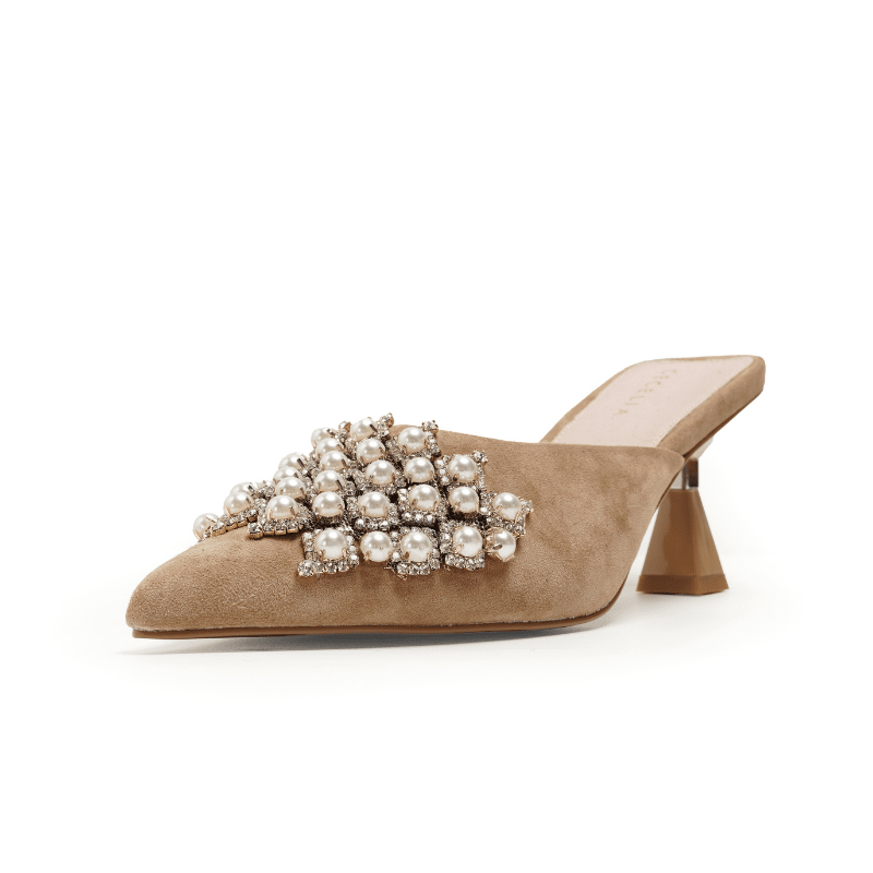 JOICE - SAND SUEDE PEARL MULE