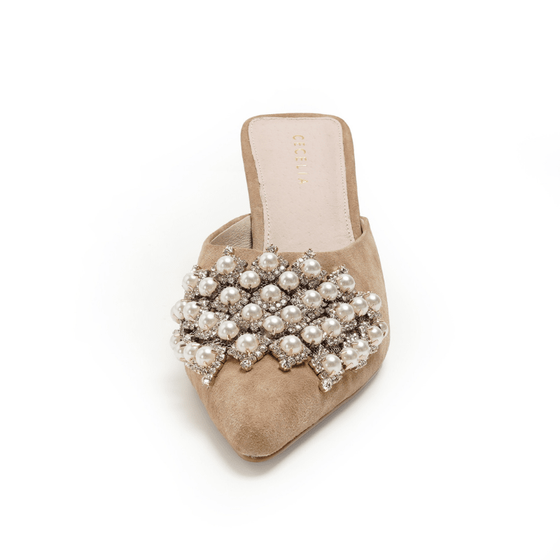 JOICE - SAND SUEDE PEARL MULE