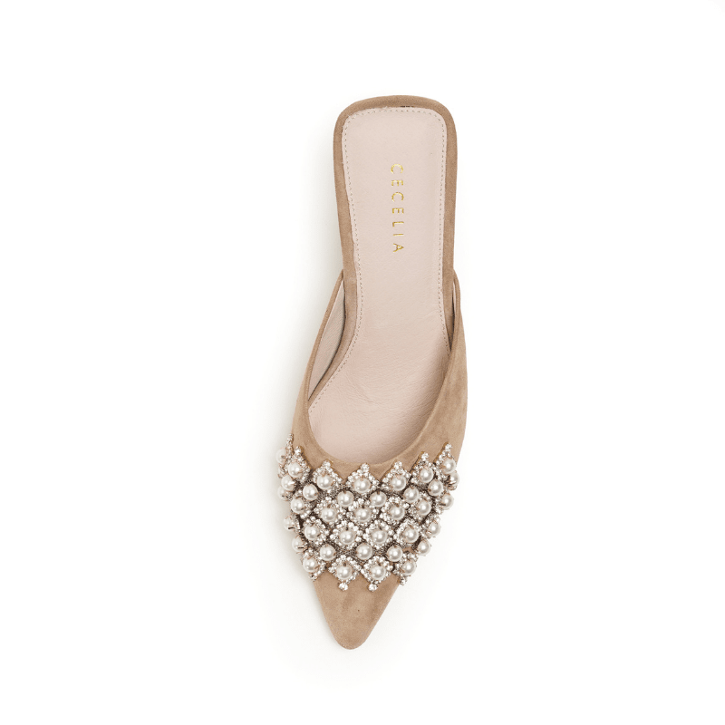 JOICE - SAND SUEDE PEARL MULE