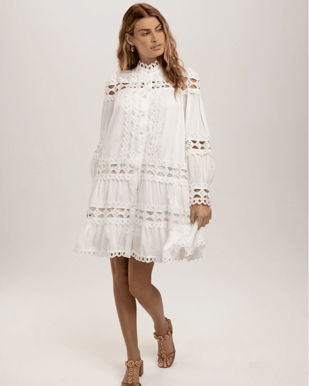 JULIE - White EYELET DRESS M / White