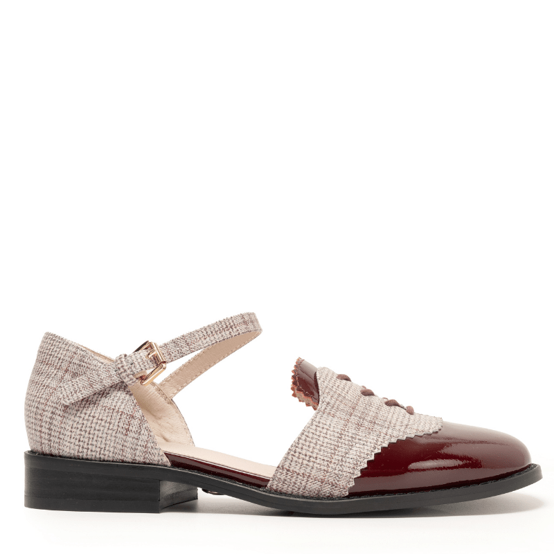 LEMON - BURGUNDY PLAID PATENT FLAT