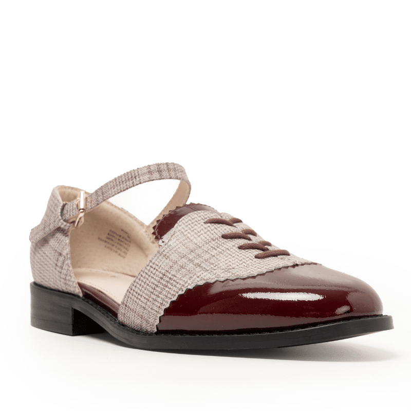 LEMON - BURGUNDY PLAID PATENT FLAT