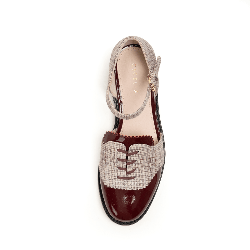 LEMON - BURGUNDY PLAID PATENT FLAT