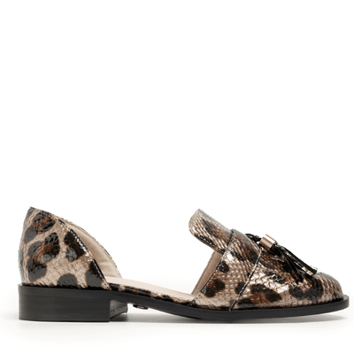 Leather Animal Print Flat Fall Loafer Shoe