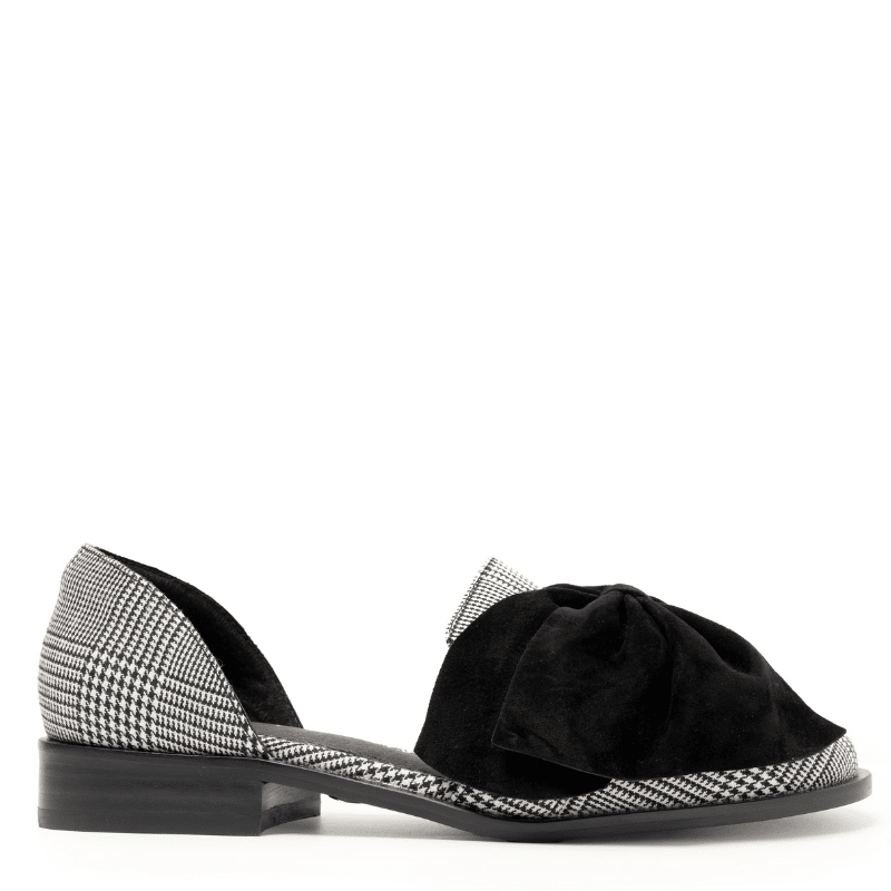 LUNAR - BLACK WHITE PLAID BOW FLAT