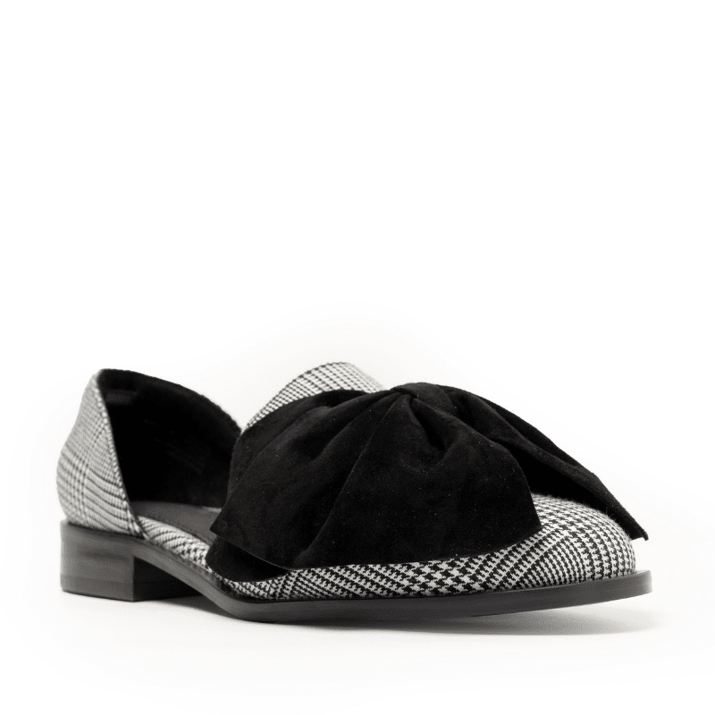 LUNAR - BLACK WHITE PLAID BOW FLAT