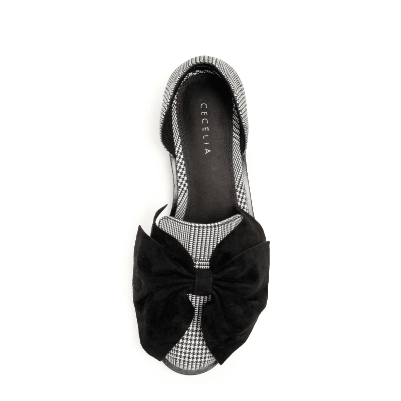 LUNAR - BLACK WHITE PLAID BOW FLAT