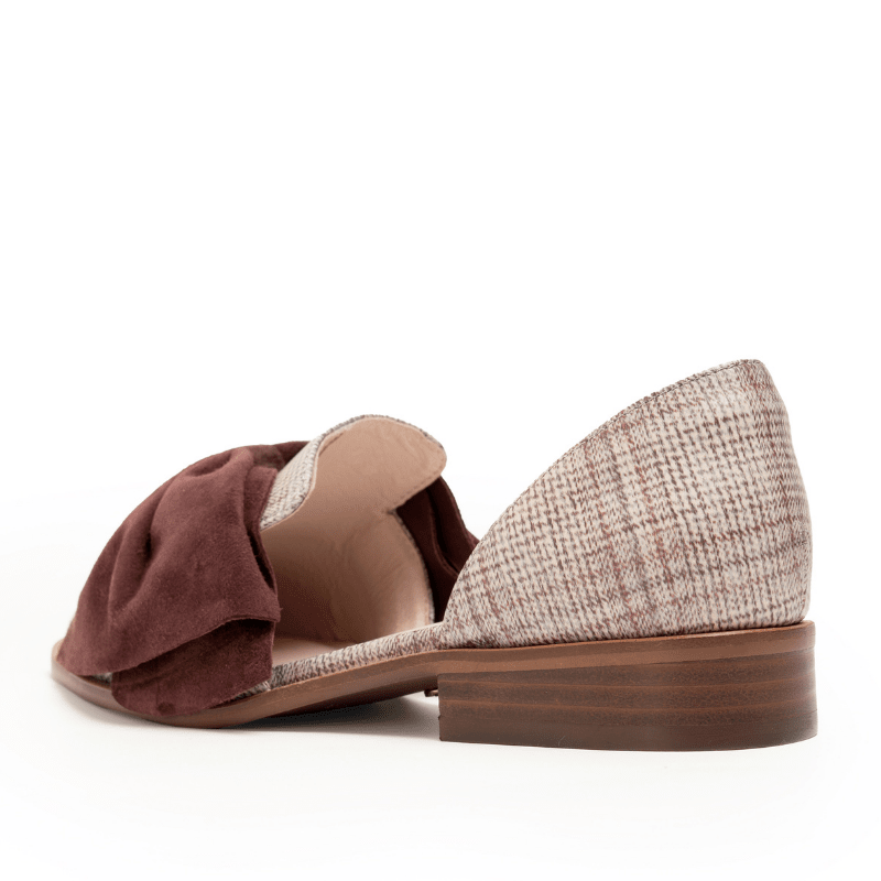 LUNAR - BROWN & BURGUNDY PLAID BOW FLAT