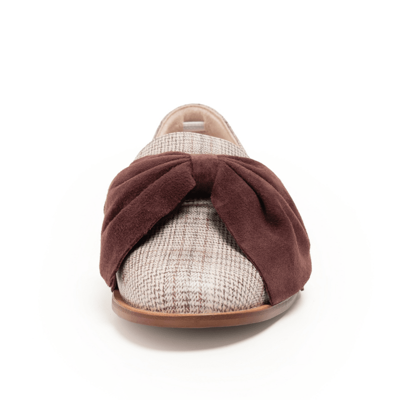 LUNAR - BROWN & BURGUNDY PLAID BOW FLAT