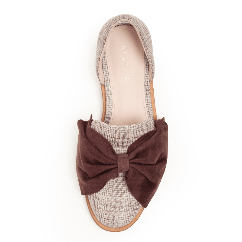 LUNAR - BROWN & BURGUNDY PLAID BOW FLAT