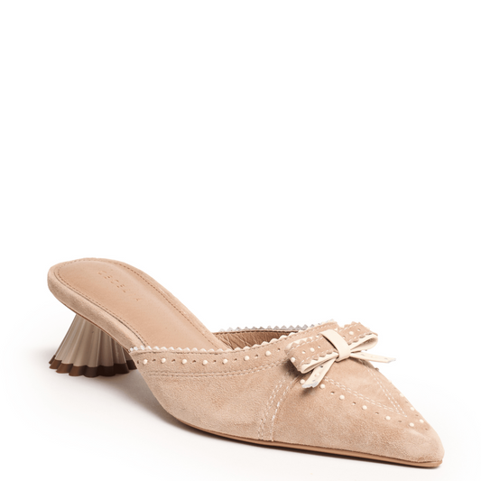 tan mule slide shoe kitten heel sculpt